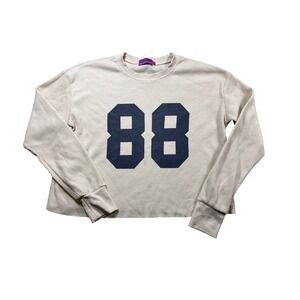 edikted Womens XS Cream Waffle Knit Sweatshirt 88 Varsity Oversized Pullover